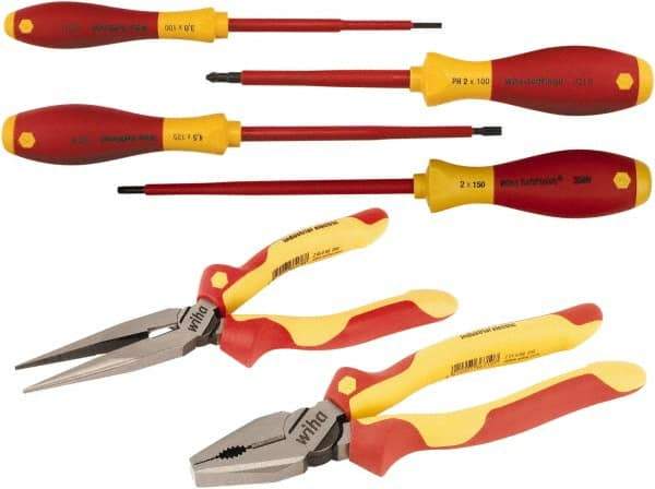 Wiha - 6 Piece Insulated Plier Set - Comes in Vinyl Pouch - Exact Tool & Supply
