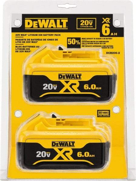 DeWALT - 20 Volt Lithium-Ion Power Tool Battery - 6 Ahr Capacity, 1 hr Charge Time, Series 20V Max - Exact Tool & Supply