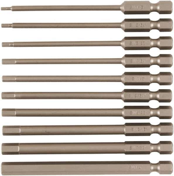 Wiha - 10 Piece, Tamperproof Hex Bit Set - 5/64 to 1/4" Hex, 1/4" Drive, Hex Security Point - Exact Tool & Supply