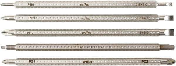 Wiha - 5 Piece, 6mm Drive Screwdriver Bit Set - #0 to #2 Phillips, #1 & #2 Pozidriv, #1 & #2 Square Recess, 3, 4 & 6mm Slotted - Exact Tool & Supply