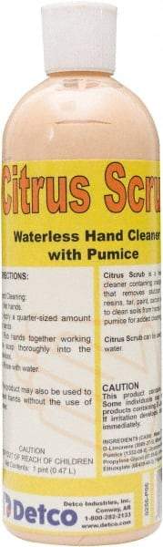 Detco - 16 oz Squeeze Bottle Cream Hand Cleaner with Grit - Orange (Color), Citrus Scent - Exact Tool & Supply