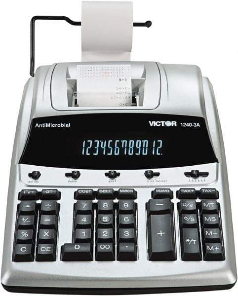 Victor - Fluorescent Printing Calculator - 9 x 12 Display Size, White, AC Powered, 4-1/4" Long x 10-1/2" Wide - Exact Tool & Supply