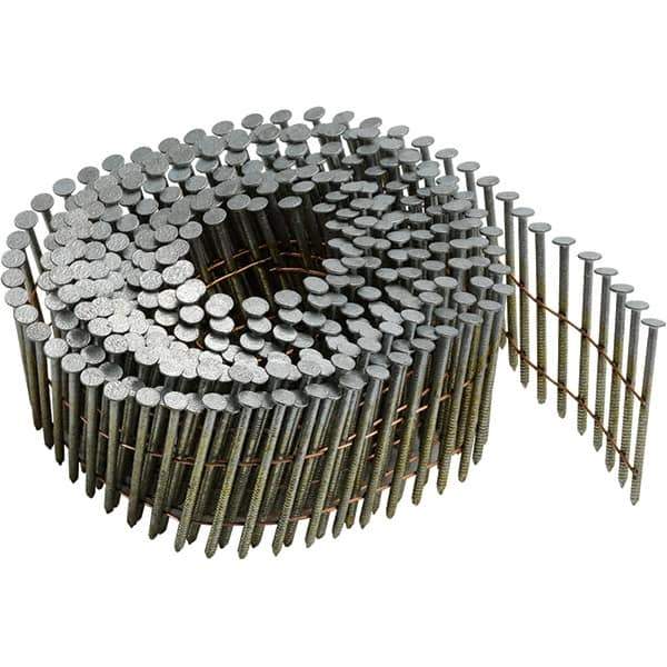 DeWALT - 14 Gauge 1-3/4" Long Siding Nails for Power Nailers - Steel, Galvanized Finish, Ring Shank, Coil Collation, Round Head, Blunt Diamond Point - Exact Tool & Supply