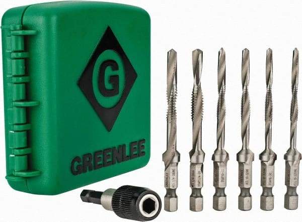 Greenlee - #6-32 to 1/4-20, 3" Overall Length, 2" Drill Length, High Speed Steel Combination Drill and Tap Set - 2 Flutes, 8 Piece Set - Exact Tool & Supply