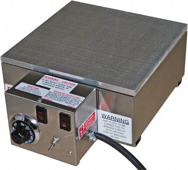Valad Electric Heating - 12" Long x 12 Wide x 6" High, 220 Volt Hot Plate - 100 to 550°F, 1 Burner, Aluminum Plate, 1500 Watt, 6 Amps, 304 Stainless Steel Base - Exact Tool & Supply