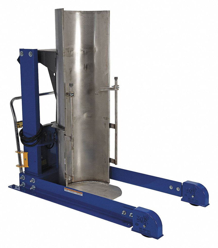 Drum Dumper, Stationary, 750 lb. Load Capacity, 80" Overall Length, Steel, Stainless Steel Chute