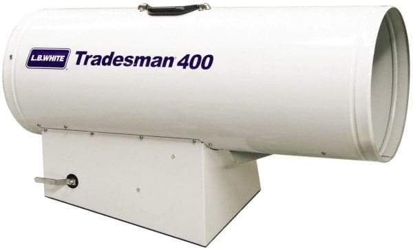 LB White - 250,000 to 400,000 BTU Rating, Propane Forced Air Heater with Thermostat - 9,000 Sq Ft Max Heating Area, 2 to 100 Lb Cylinders Capacity, Fuel with Propane - Exact Tool & Supply