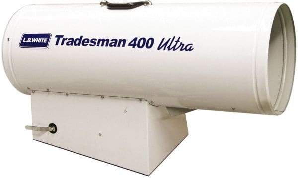 LB White - 250,000 to 400,000 BTU Rating, Propane Forced Air Heater with Thermostat - 9,000 Sq Ft Max Heating Area, 2 to 100 Lb Cylinders Capacity, Fuel with Propane - Exact Tool & Supply