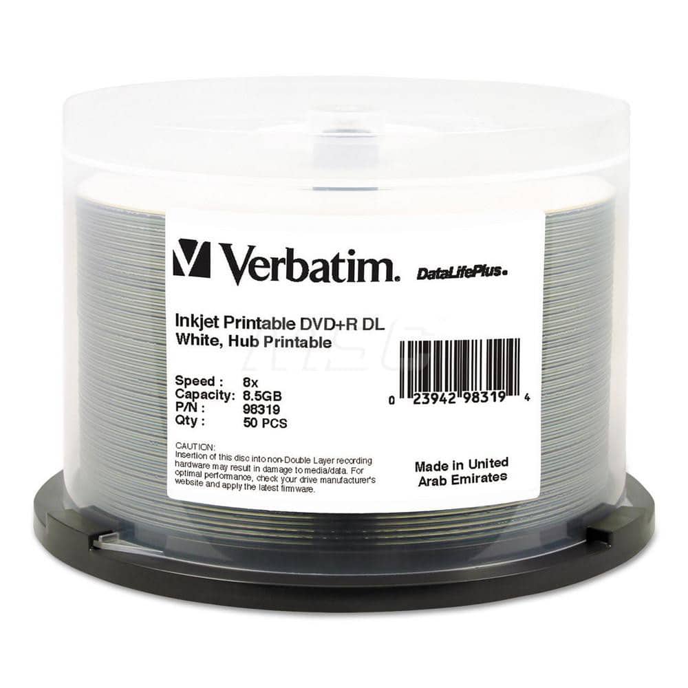 Verbatim - Office Machine Supplies & Accessories; Office Machine/Equipment Accessory Type: DVD+R Disc ; For Use With: 8X DVD+R DL Drives ; Color: White - Exact Tool & Supply