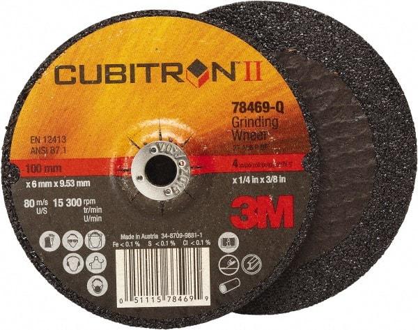 3M - 36 Grit, 4" Wheel Diam, 1/4" Wheel Thickness, 3/8" Arbor Hole, Type 27 Depressed Center Wheel - Coarse Grade, Ceramic, Resinoid Bond, Q Hardness, 15,000 Max RPM, Compatible with Angle Grinder - Exact Tool & Supply