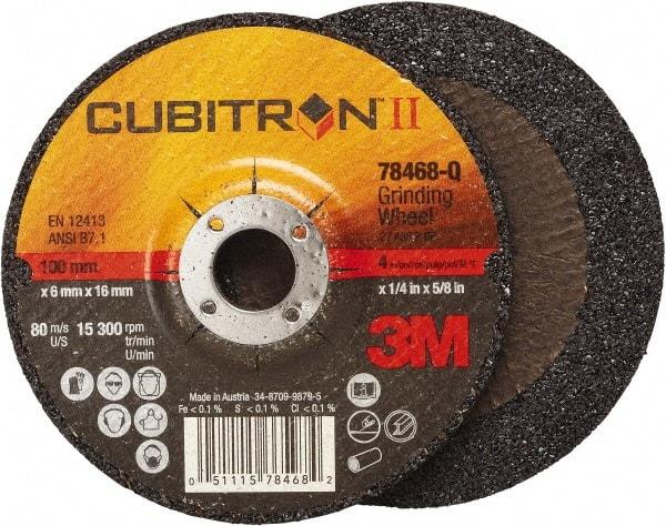 3M - 36 Grit, 4" Wheel Diam, 1/4" Wheel Thickness, 5/8" Arbor Hole, Type 27 Depressed Center Wheel - Coarse Grade, Ceramic, Resinoid Bond, Q Hardness, 15,000 Max RPM, Compatible with Angle Grinder - Exact Tool & Supply