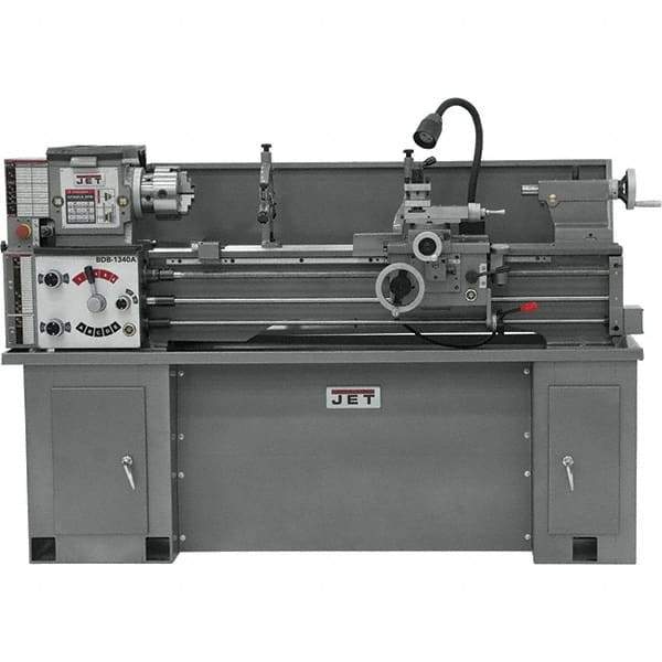 Jet - 13" Swing, 40" Between Centers, 230 Volt, Single Phase Bench Lathe - 2 hp, 60 to 1,240 RPM, 1-3/8" Bore Diam, 28-1/2" Deep x 30" High x 79" Long - Exact Tool & Supply