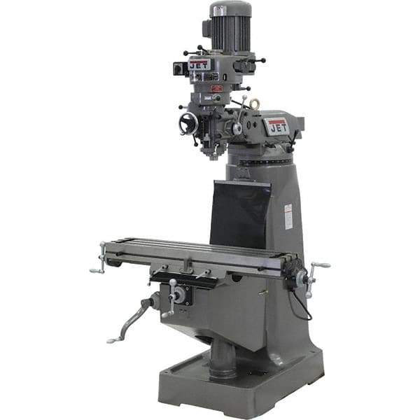 Jet - 9" Table Width x 42" Table Length, Step Pulley Control, 1 Phase Knee Milling Machine - 3 hp - Exact Tool & Supply