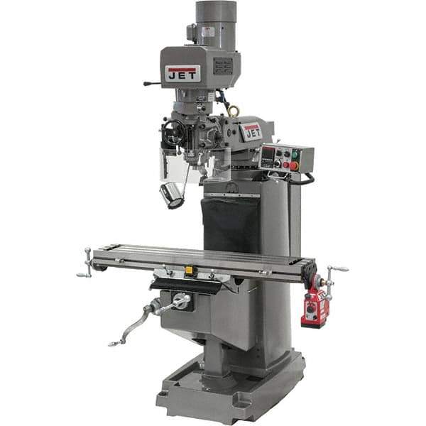 Jet - 10" Table Width x 50" Table Length, Electronic Variable Speed Control, 3 Phase Knee Milling Machine - R8 Spindle Taper, 3 hp - Exact Tool & Supply