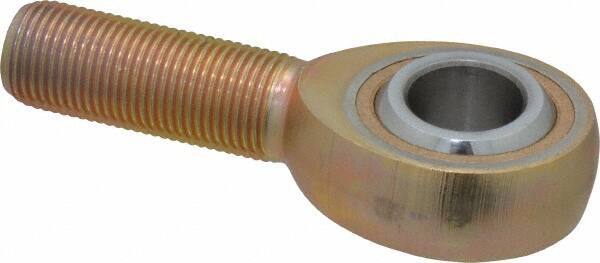 Made in USA - 5/8" ID, 1-1/2" Max OD, 7,400 Lb Max Static Cap, Plain Male Spherical Rod End - 5/8-18 RH, Steel with Bronze Raceway - Exact Tool & Supply