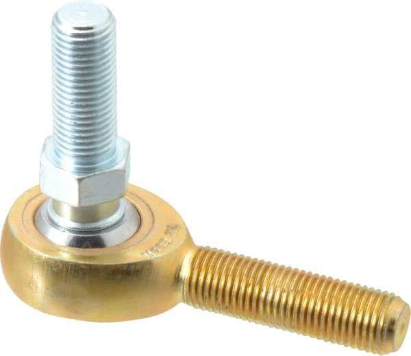 Made in USA - 3/8" ID, 1" Max OD, 4,012 Lb Max Static Cap, Male Spherical Rod End with Stud - 3/8-24 RH, Steel with Bronze Raceway - Exact Tool & Supply