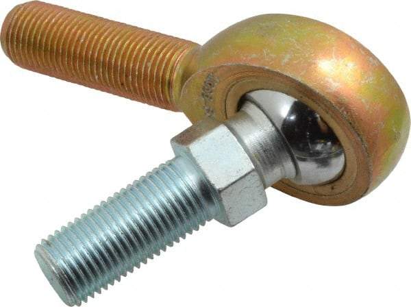 Made in USA - 1/2" ID, 1-5/16" Max OD, 6,700 Lb Max Static Cap, Male Spherical Rod End with Stud - 1/2-20 RH, Steel with Bronze Raceway - Exact Tool & Supply