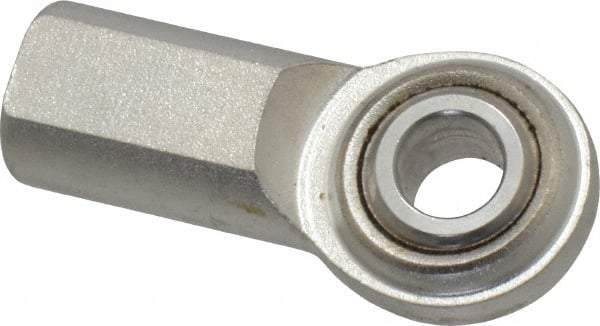 Made in USA - 3/8" ID, 1" Max OD, 3,080 Lb Max Static Cap, Plain Female Spherical Rod End - 3/8-24 RH, Stainless Steel with Stainless Steel Raceway - Exact Tool & Supply