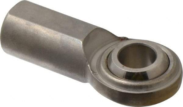 Made in USA - 5/8" ID, 1-1/2" Max OD, 5,870 Lb Max Static Cap, Plain Female Spherical Rod End - 5/8-18 RH, Stainless Steel with Stainless Steel Raceway - Exact Tool & Supply