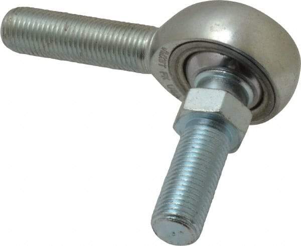 Made in USA - 3/8" ID, 1" Max OD, 9,550 Lb Max Static Cap, Male Spherical Rod End with Stud - 3/8-24 RH, Alloy Steel with Steel Raceway - Exact Tool & Supply