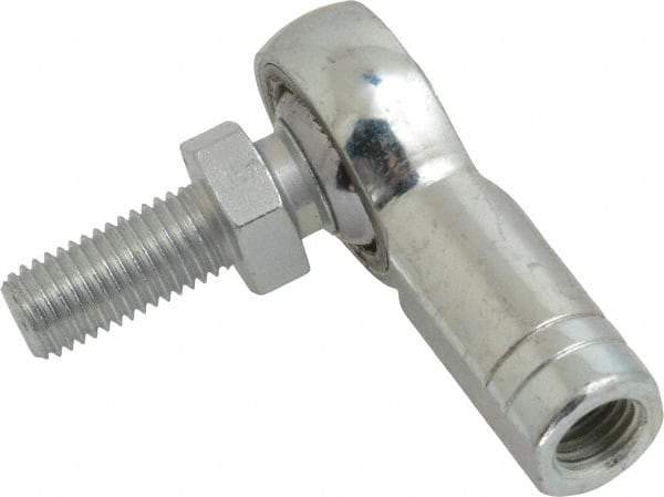 Made in USA - 5/16" ID, 7/8" Max OD, 7,640 Lb Max Static Cap, Female Spherical Rod End with Stud - 5/16-24 RH, Alloy Steel with Steel Raceway - Exact Tool & Supply