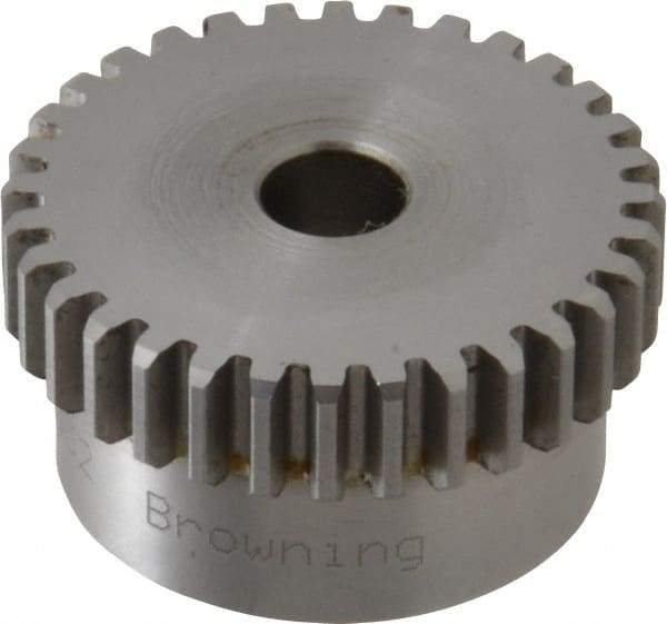 Browning - 20 Pitch, 1.6" Pitch Diam, 32 Tooth Spur Gear - 3/8" Bore Diam, 1-7/16" Hub Diam, Steel - Exact Tool & Supply