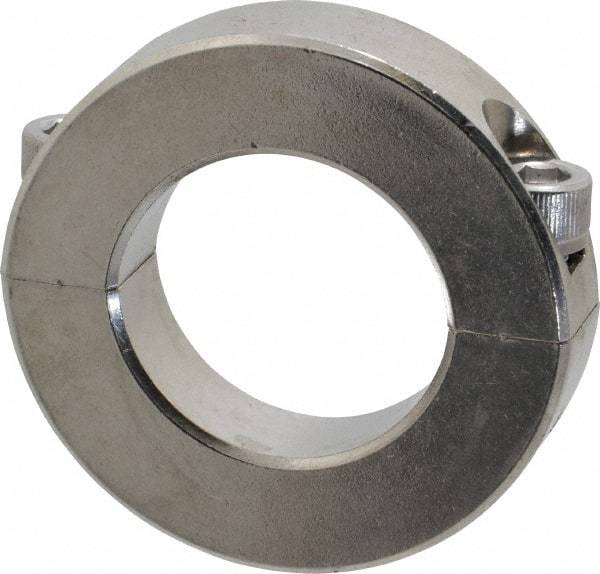 Climax Metal Products - 1-3/16" Bore, Stainless Steel, Two Piece Shaft Collar - 2-1/16" Outside Diam, 1/2" Wide - Exact Tool & Supply