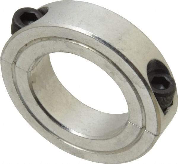 Climax Metal Products - 1-1/4" Bore, Aluminum, Two Piece Shaft Collar - 2-1/16" Outside Diam, 1/2" Wide - Exact Tool & Supply