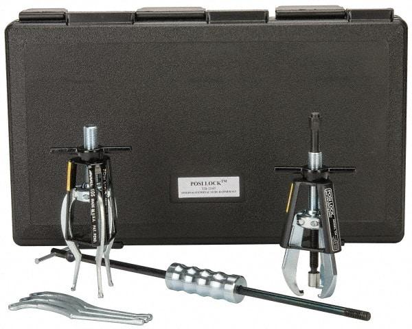 Posi Lock Puller - 5 Piece, 5 Ton Capacity, 1/2 to 5" Spread, Slide Hammer Set - 3 Jaws, 4" Reach - Exact Tool & Supply
