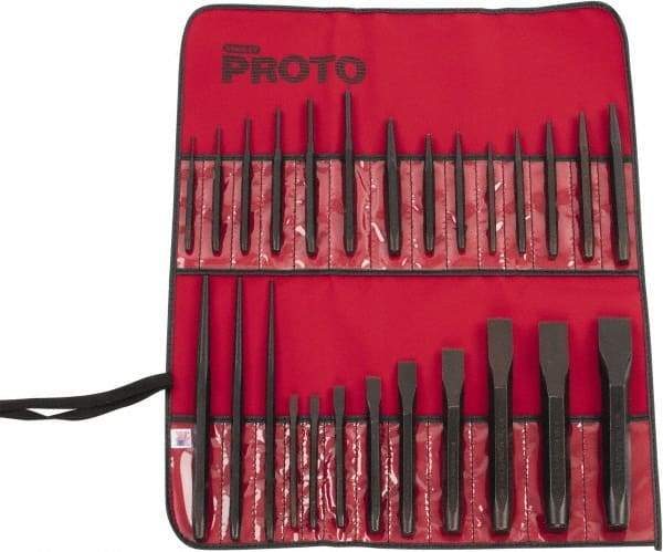Proto - 26 Piece Punch & Chisel Set - 1/4 to 1-3/16" Chisel, 3/32 to 1/4" Punch, Hex Shank - Exact Tool & Supply