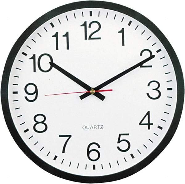 UNIVERSAL - 11-1/2 Inch Diameter, White Face, Dial Wall Clock - Analog Display, Black Case, Runs on AA Battery - Exact Tool & Supply