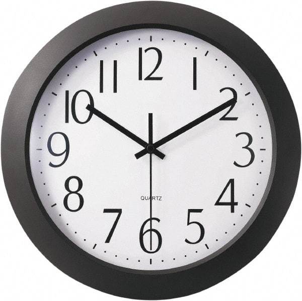 Universal One - 9-1/2 Inch Diameter, White Face, Dial Wall Clock - Analog Display, Black Case, Runs on AA Battery - Exact Tool & Supply