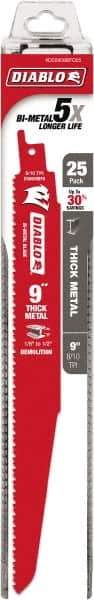 Freud - 9" Long x 1" Thick, Bi-Metal Reciprocating Saw Blade - Tapered Profile, 8 to 10 TPI, Toothed Edge, Tang Shank - Exact Tool & Supply