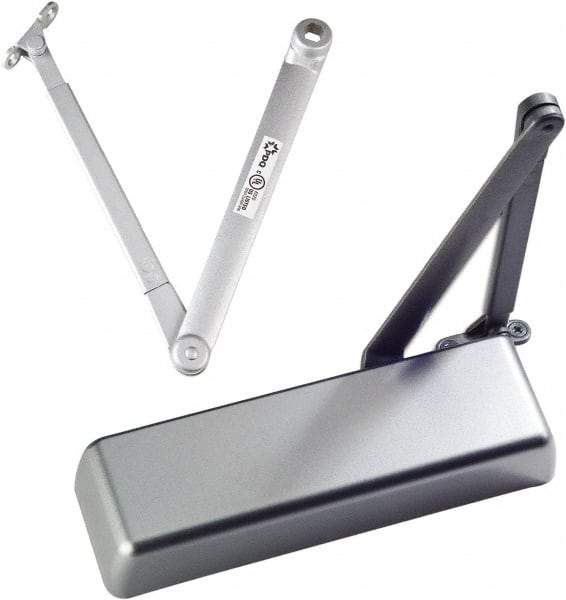 Ability One - 12" Closer Body Length, Institutional Grade 1 Door Closer Manual Damper - Aluminum Finish, Non-Handed - Exact Tool & Supply