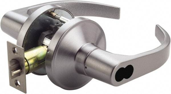Ability One - Grade 1 Storeroom Lever Lockset - 2-3/4" Back Set, Zinc, Satin Chrome Finish - Exact Tool & Supply