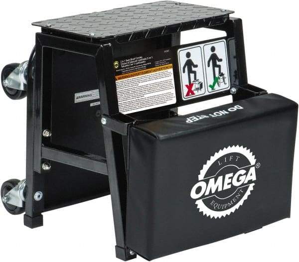 Omega Lift Equipment - 350 Lb Capacity, 4 Wheel Creeper Seat - Alloy Steel, 15-3/4" Long x 17.72" Overall Height x 7" Wide - Exact Tool & Supply