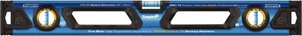 Empire Level - 24" Long 3 Vial Box Beam Level - Metal, Blue, 1 Level & 2 Plumb Vials - Exact Tool & Supply