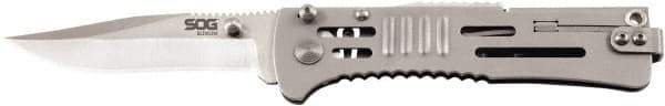 SOG Specialty Knives - 3.018" Blade, 4" OAL, Clip Point Folding Knife - 4.22" Closed Length, Stainless Steel, 1 Blade, 1 Edge, Belt clip - Exact Tool & Supply
