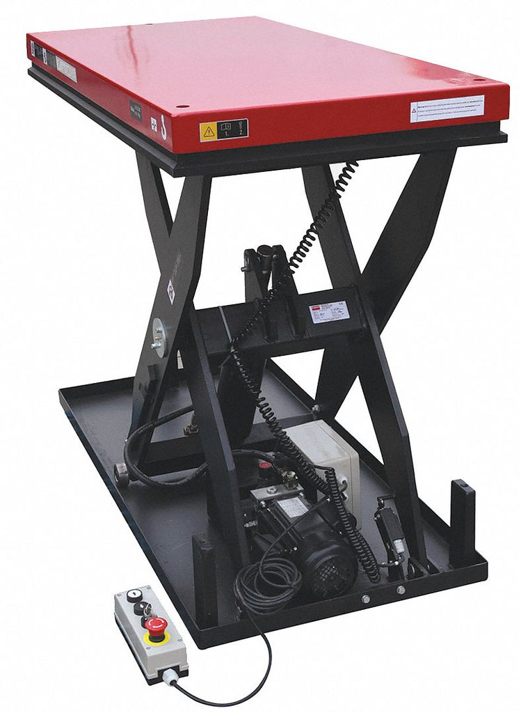 Stationary Scissor Lift Table, 2000 lb. Load Capacity, 39" Lifting Height Max., Electric Lift