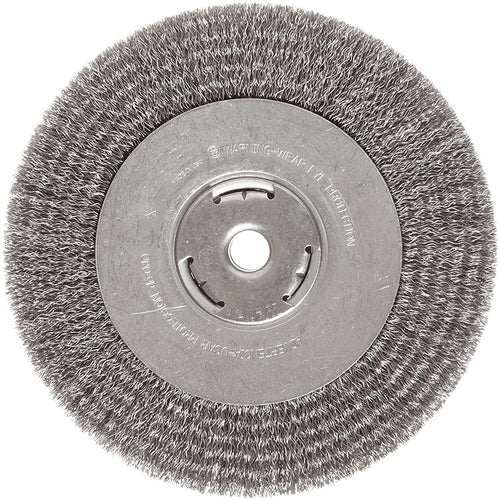 Vortec Pro 4″ Narrow Face Crimped Wire Wheel, .014″ Steel Fill, 5/8″-11 UNC Nut, Retail Pack - Exact Tool & Supply