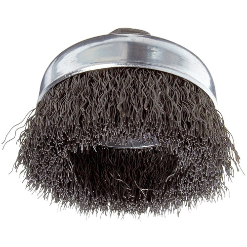 Vortec Pro 3″ Crimped Wire Cup Brush, .014″ Steel Fill, 5/8″-11 UNC Nut, Retail Pack - Exact Tool & Supply
