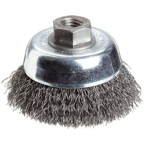 Vortec Pro 3″ Crimped Wire Cup Brush, .014″ Steel Fill, 1/2″-13 Arbor Hole, Retail Pack - Exact Tool & Supply