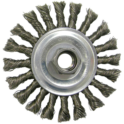 Vortec Pro 4″ Knot Wire Wheel, Cable Twist, .020″ Steel Fill, 5/8″-11 UNC Nut, Retail Pack - Exact Tool & Supply