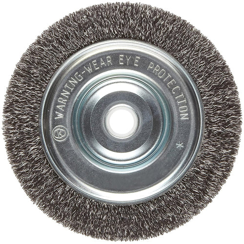 Vortec Pro 5″ Crimped Wire Wheel, .014″ Steel Fill, Narrow Face, 5/8″-1/2″ Arbor Hole, Retail Pack - Exact Tool & Supply