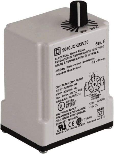 Square D - DPDT Time Delay Relay - 10 Contact Amp, 110 VDC & 120 VAC - Exact Tool & Supply