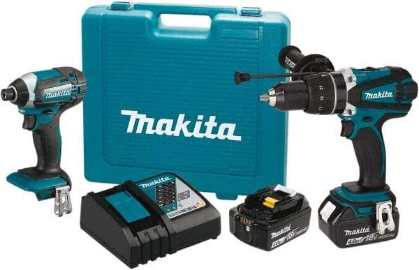 Makita - 18 Volt Cordless Tool Combination Kit - Includes 1/2" Hammer Drill/Driver & Impact Driver, Lithium-Ion Battery Included - Exact Tool & Supply