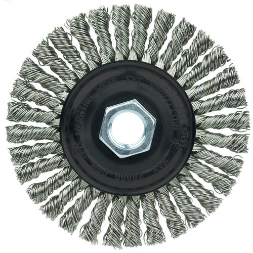 Vortec Pro 4″ Knot Wire Wheel, Stringer Bead Twist, .020″ Stainless Steel Wire, 5/8″-11 UNC Nut - Exact Tool & Supply