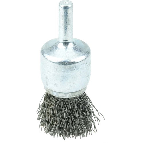 Vortec Pro 3/4″ Crimped Wire End Brush, .0104″ Steel Fill, 1/4″ Stem - Exact Tool & Supply