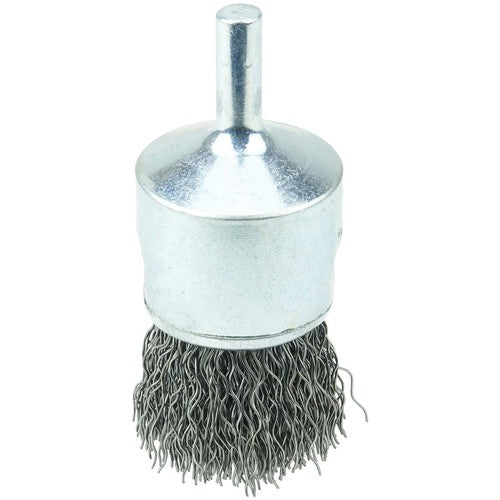 Vortec Pro 1″ Crimped Wire End Brush, .014″ Steel Fill, 1/4″ Stem - Exact Tool & Supply