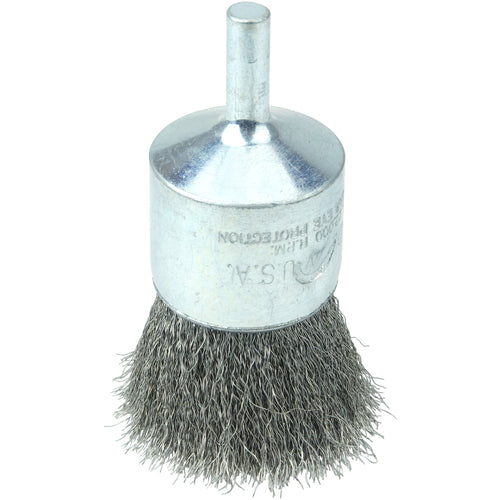 Vortec Pro 1″ Crimped Wire End Brush, .006″ Stainless Steel Fill, 1/4″ Stem - Exact Tool & Supply